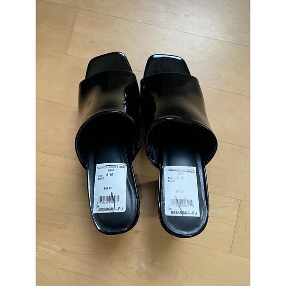 ABOUND "Sarah" Block Heel Mule Black Slide Patent - Picture 2 of 7